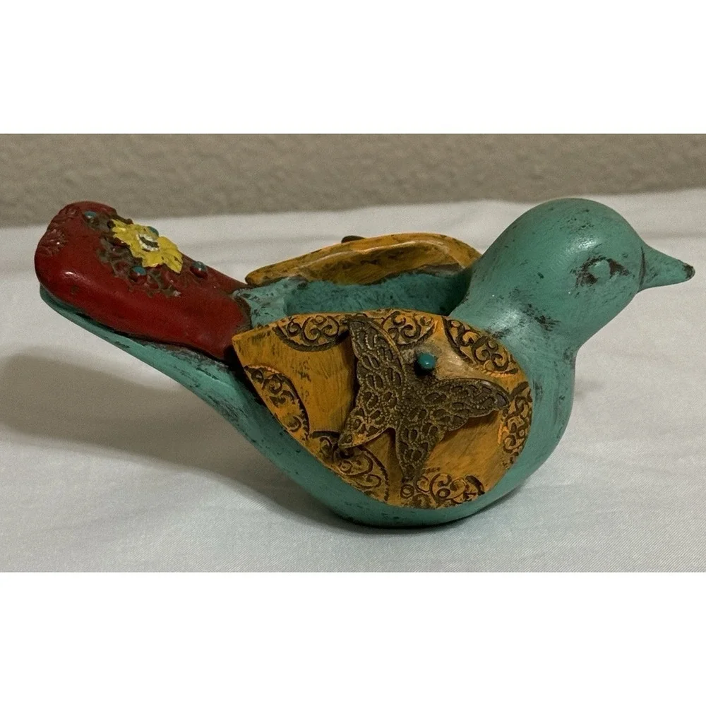 Whimsical Multicolor Bird Trinket Votive Holder Home Decor Artsy Colorful - Picture 3 of 7